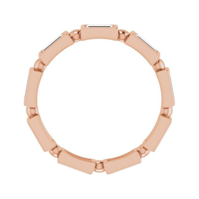 Sapphire Row Natural Diamond Baguette Beaded Band - 14K Rose Gold, 4 × 2 mm, 7 (view 2)