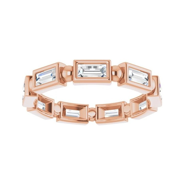Sapphire Row Natural Diamond Baguette Beaded Band - 14K Rose Gold, 4 × 2 mm, 7 (view 3)