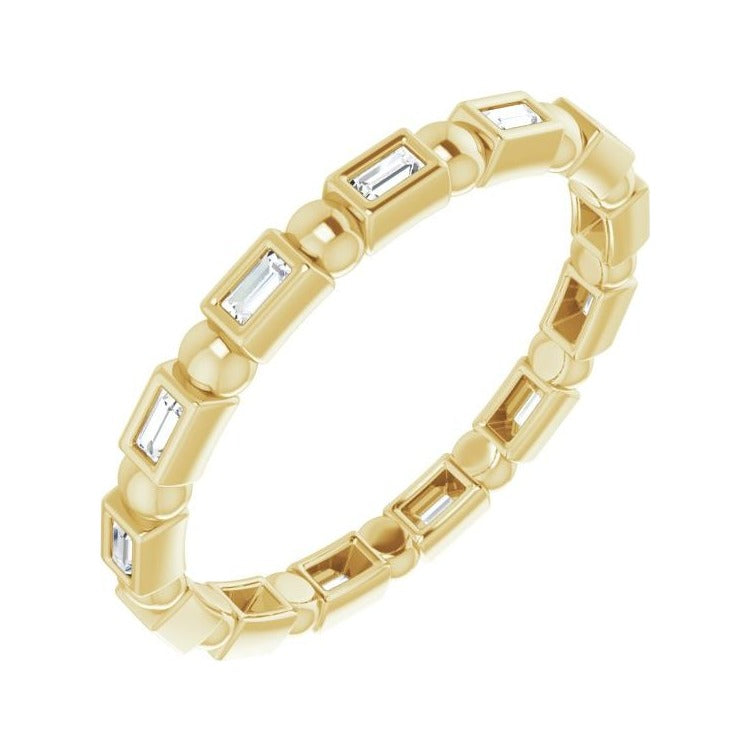 Sapphire Row Natural Diamond Baguette Beaded Band - 14K Yellow Gold, 2 × 1 mm