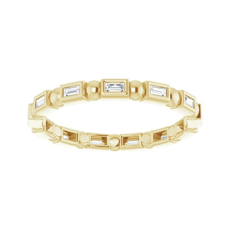 Sapphire Row Natural Diamond Baguette Beaded Band - 14K Yellow Gold, 2 × 1 mm (view 3)