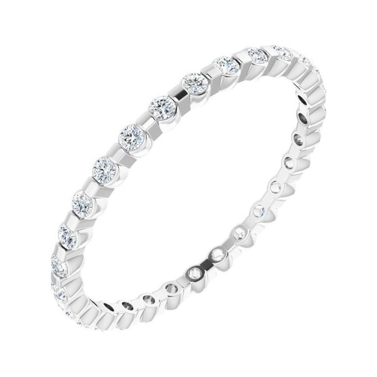 Sapphire Row Natural Diamond Channel Station Eternity Band - 14K White Gold, 1.5 mm, 8