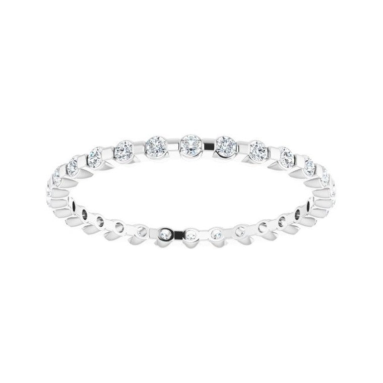 Sapphire Row Natural Diamond Channel Station Eternity Band - 14K White Gold, 1.5 mm, 8 (view 3)