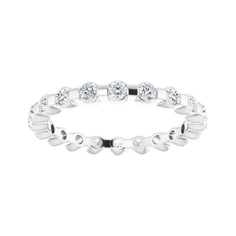 Sapphire Row Natural Diamond Channel Station Eternity Band - 14K White Gold, 2 mm (view 3)