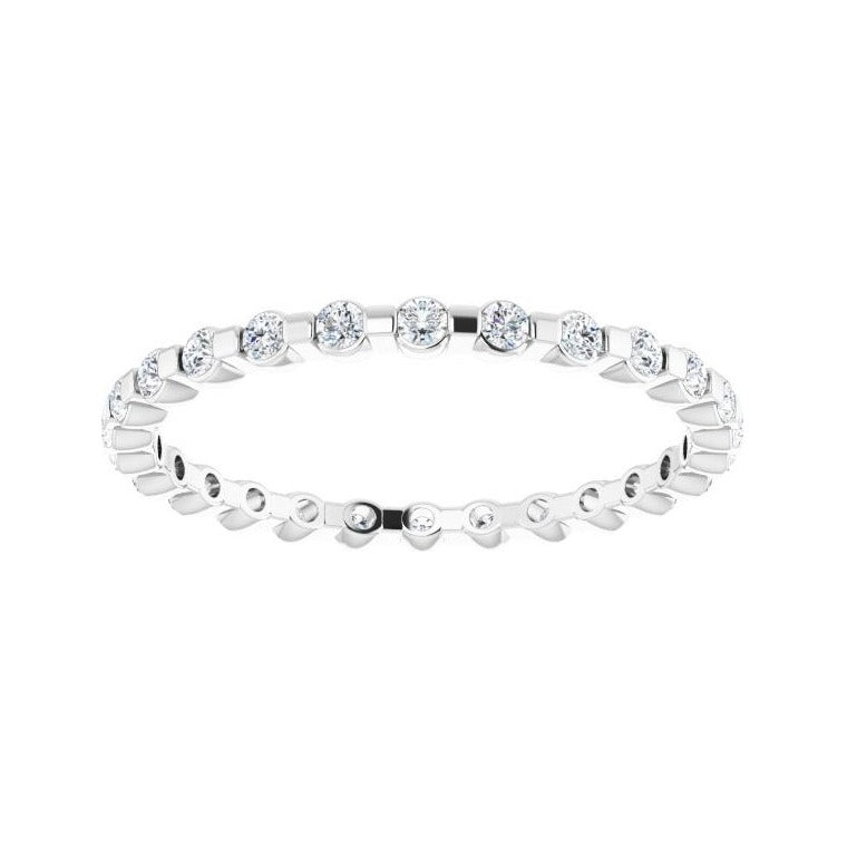 Sapphire Row Natural Diamond Channel Station Eternity Band - 14K White Gold, 1.5 mm (view 3)