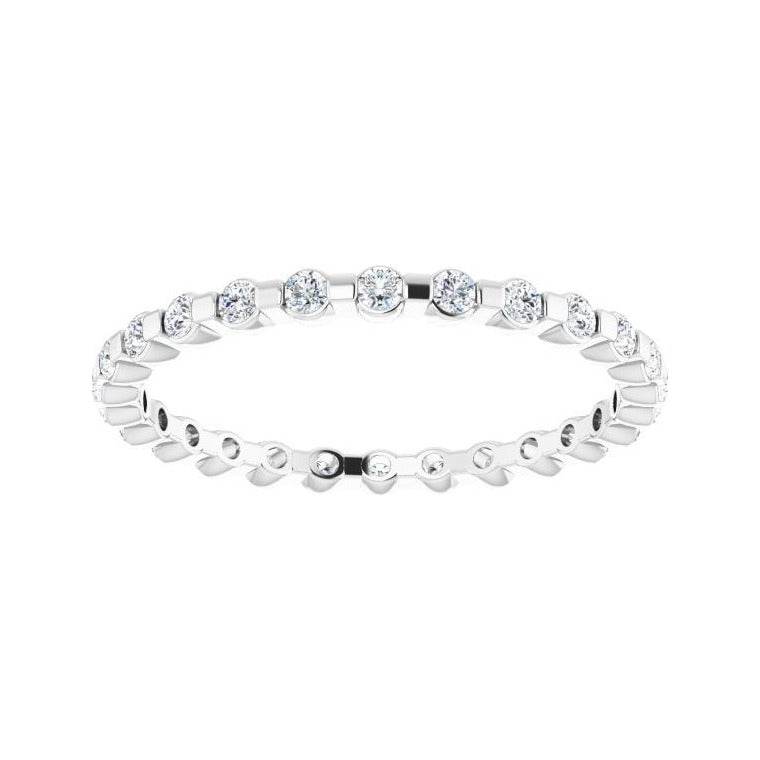 Sapphire Row Natural Diamond Channel Station Eternity Band - 14K White Gold, 1.5 mm (view 3)