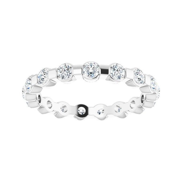 Sapphire Row Natural Diamond Channel Station Eternity Band - 14K White Gold, 2.5 mm (view 3)