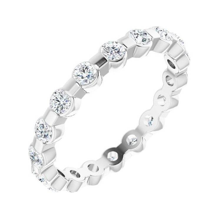 Sapphire Row Lab-Grown Diamond Channel Station Eternity Band - 14K White Gold, 2.5 mm, 7.5