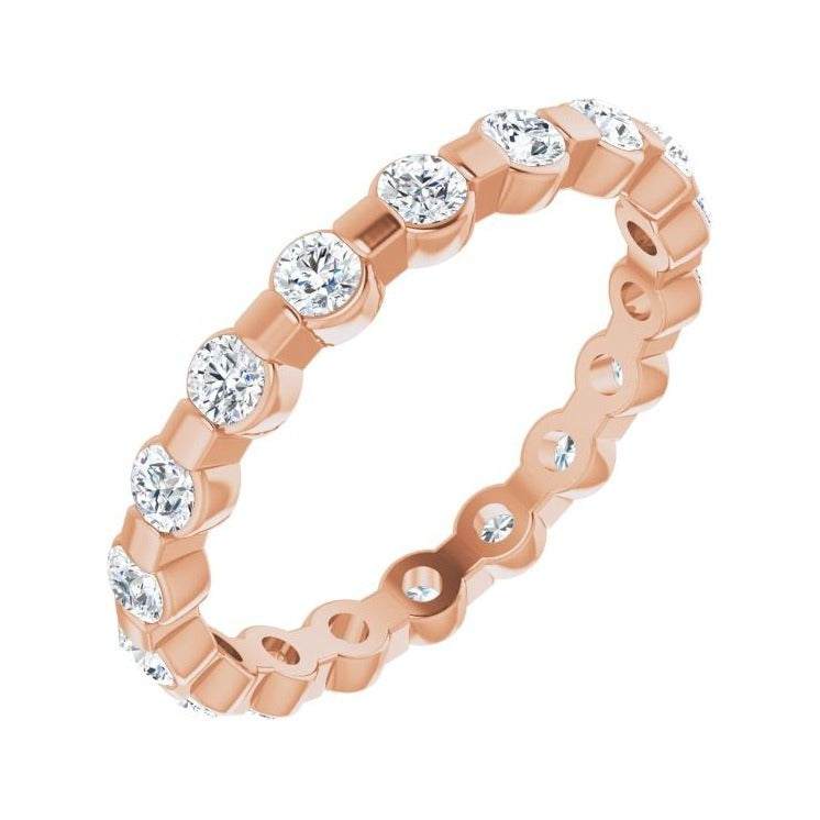 Sapphire Row Lab-Grown Diamond Channel Station Eternity Band - 14K Rose Gold, 2.5 mm, 8