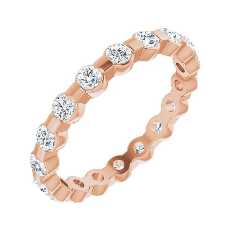 Sapphire Row Lab-Grown Diamond Channel Station Eternity Band - 14K Rose Gold, 2.5 mm, 7.5