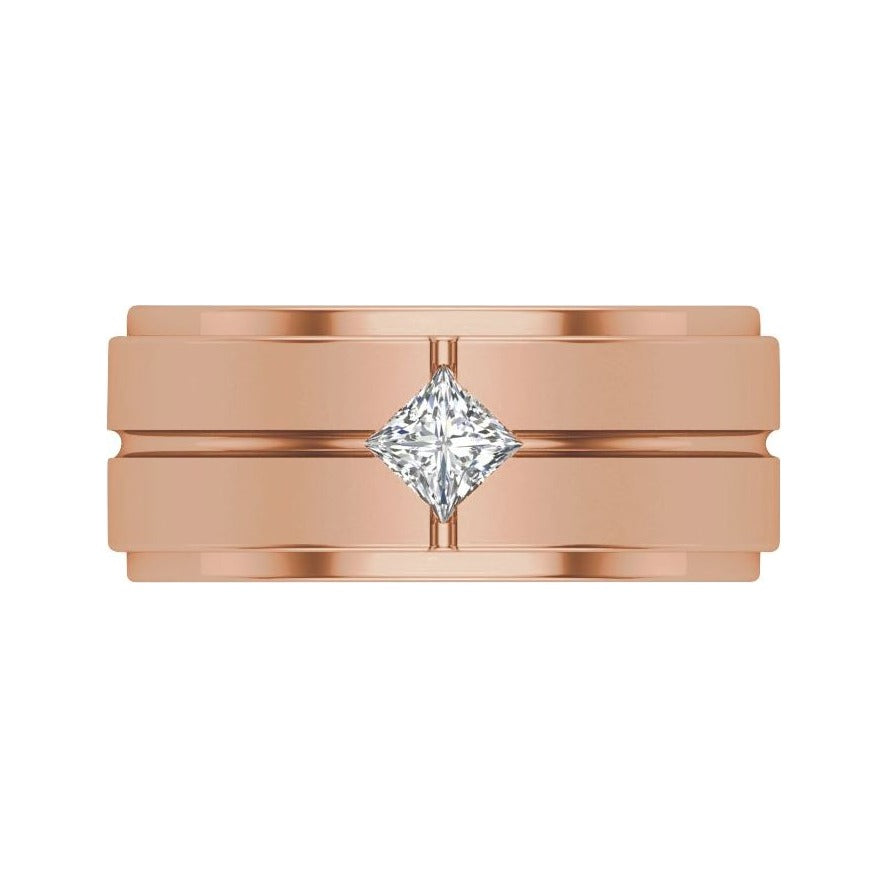 Sapphire Row Lab-Grown Diamond Grooved Princess-Cut Band - 14K Rose Gold (view 3)