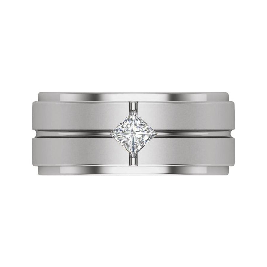 Sapphire Row Lab-Grown Diamond Grooved Princess-Cut Band - 14K White Gold (view 3)