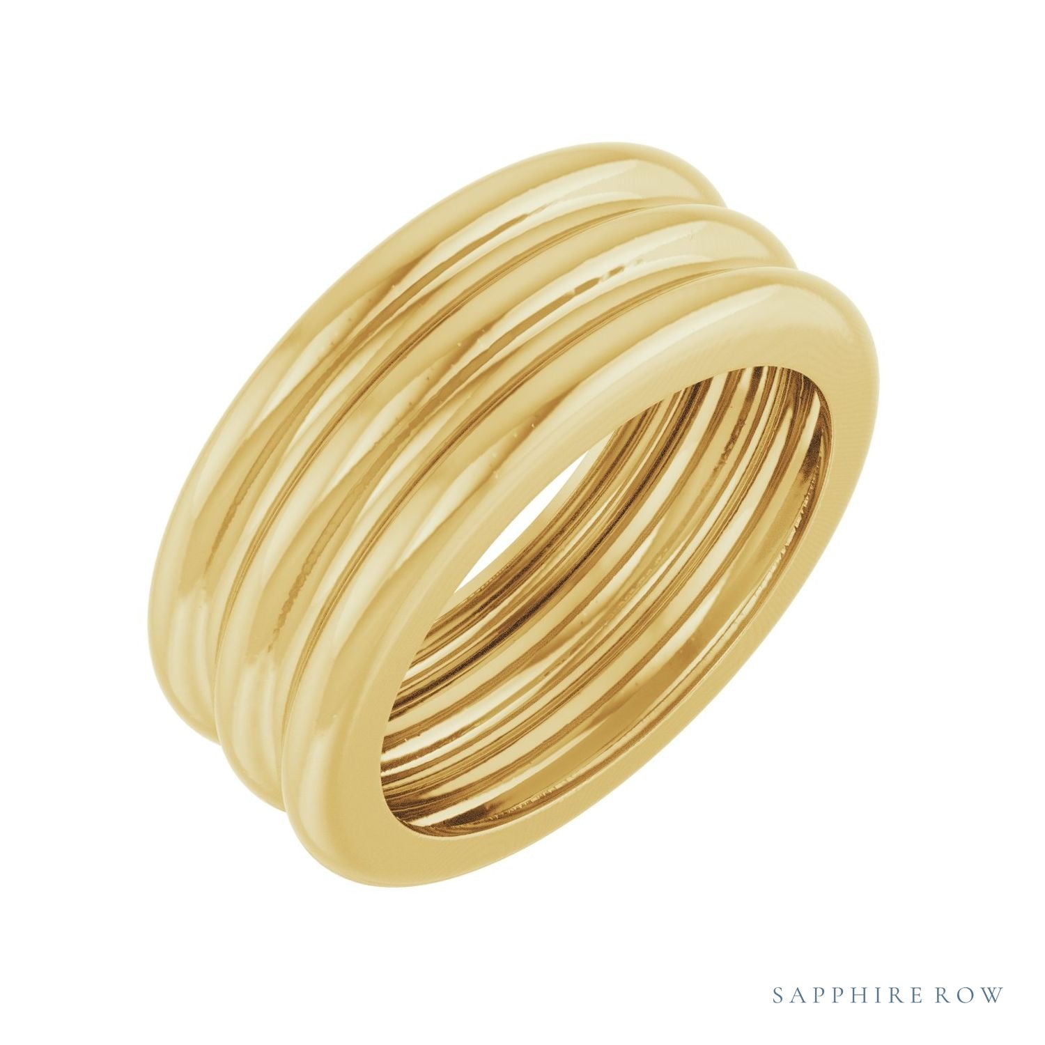 Sapphire Row Gold Grooved Cigar Band - 14K Yellow Gold
