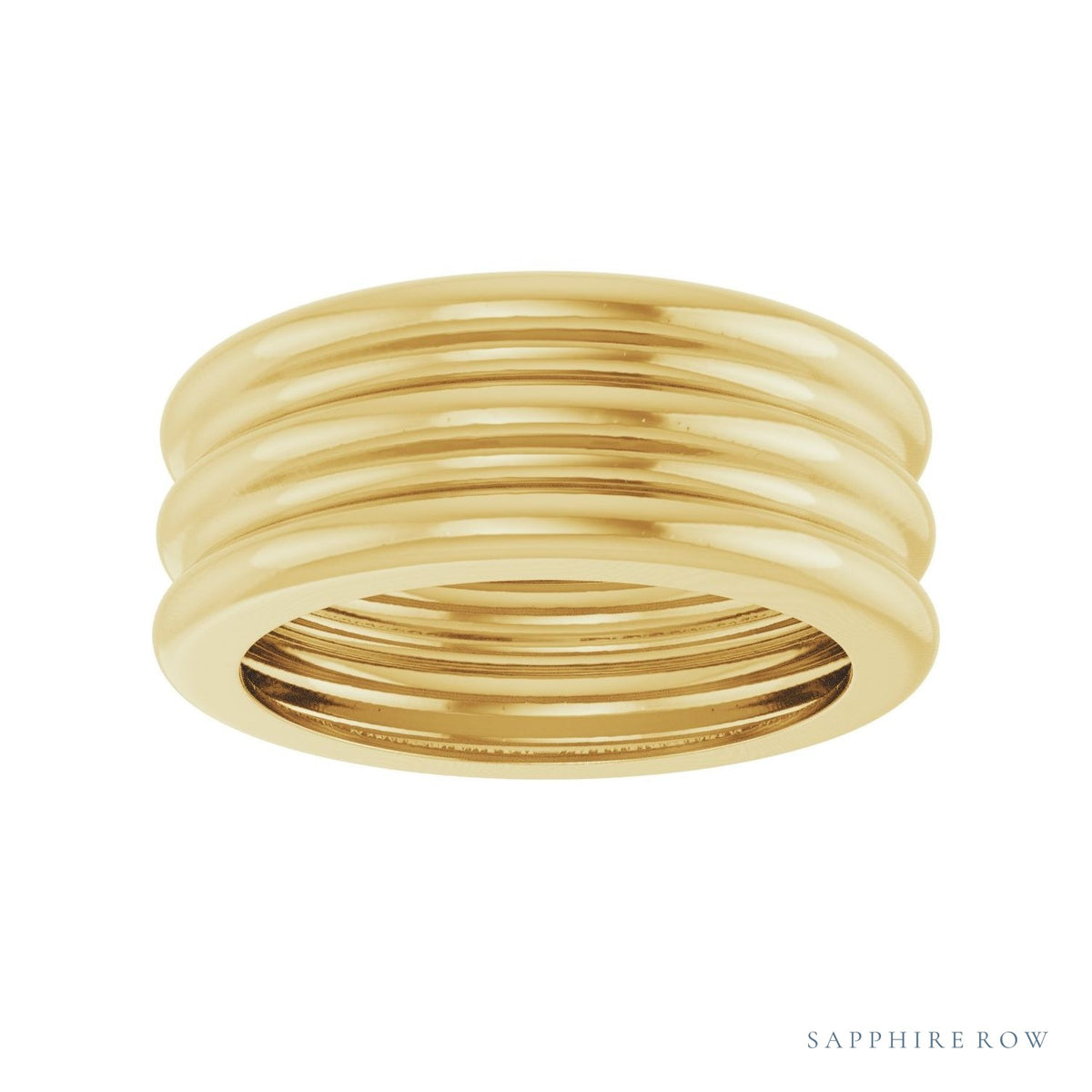Sapphire Row Gold Grooved Cigar Band - 14K Yellow Gold (view 3)
