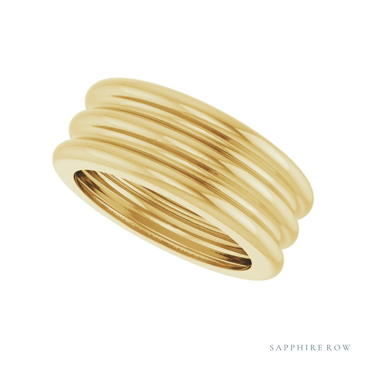 Sapphire Row Gold Grooved Cigar Band - 14K Yellow Gold (view 5)