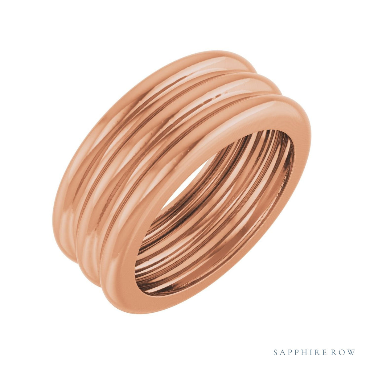 Sapphire Row Gold Grooved Cigar Band - 14K Rose Gold