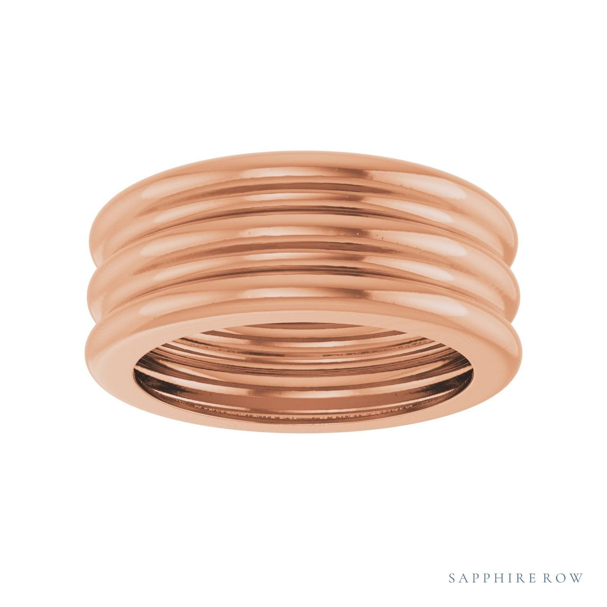 Sapphire Row Gold Grooved Cigar Band - 14K Rose Gold (view 3)