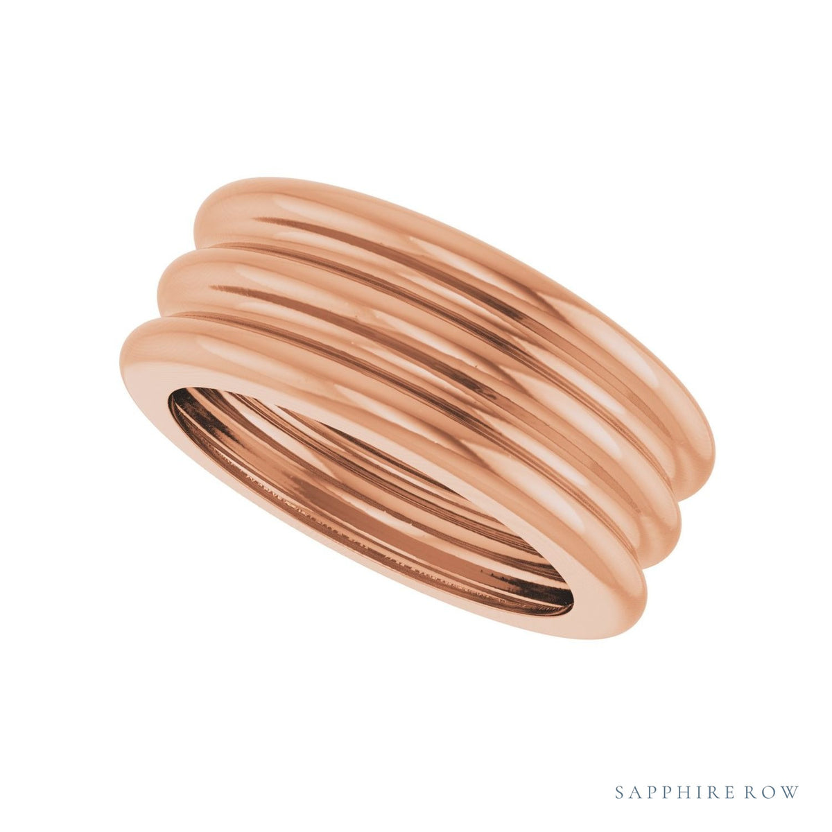 Sapphire Row Gold Grooved Cigar Band - 14K Rose Gold (view 5)