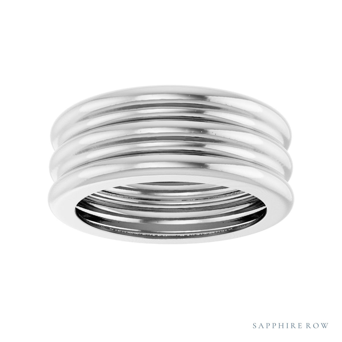 Sapphire Row Gold Grooved Cigar Band - 14K White Gold (view 3)