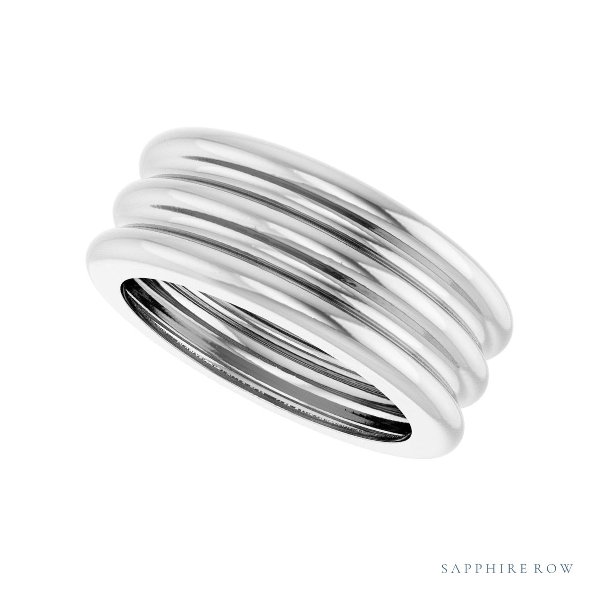 Sapphire Row Gold Grooved Cigar Band - 14K White Gold (view 5)