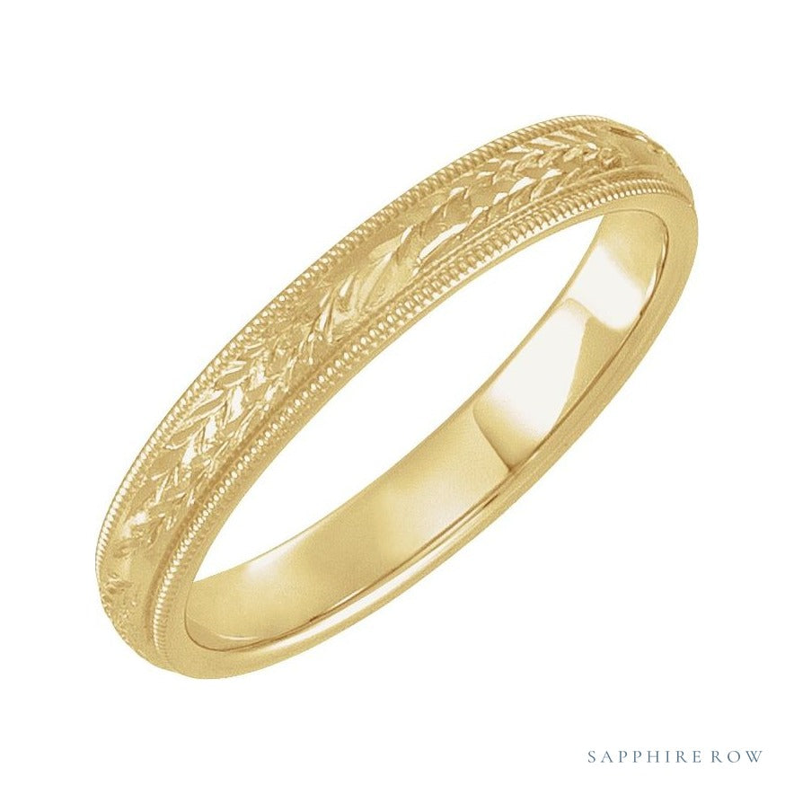 Sapphire Row Gold Hand-Engraved Band - 14K Yellow Gold