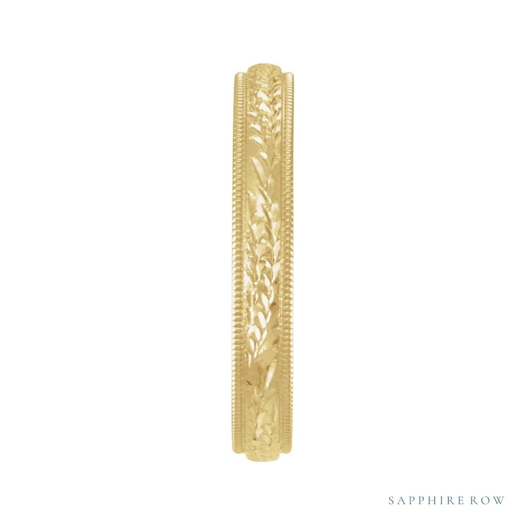 Sapphire Row Gold Hand-Engraved Band - 14K Yellow Gold (view 3)
