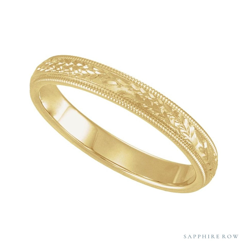 Sapphire Row Gold Hand-Engraved Band - 14K Yellow Gold (view 4)