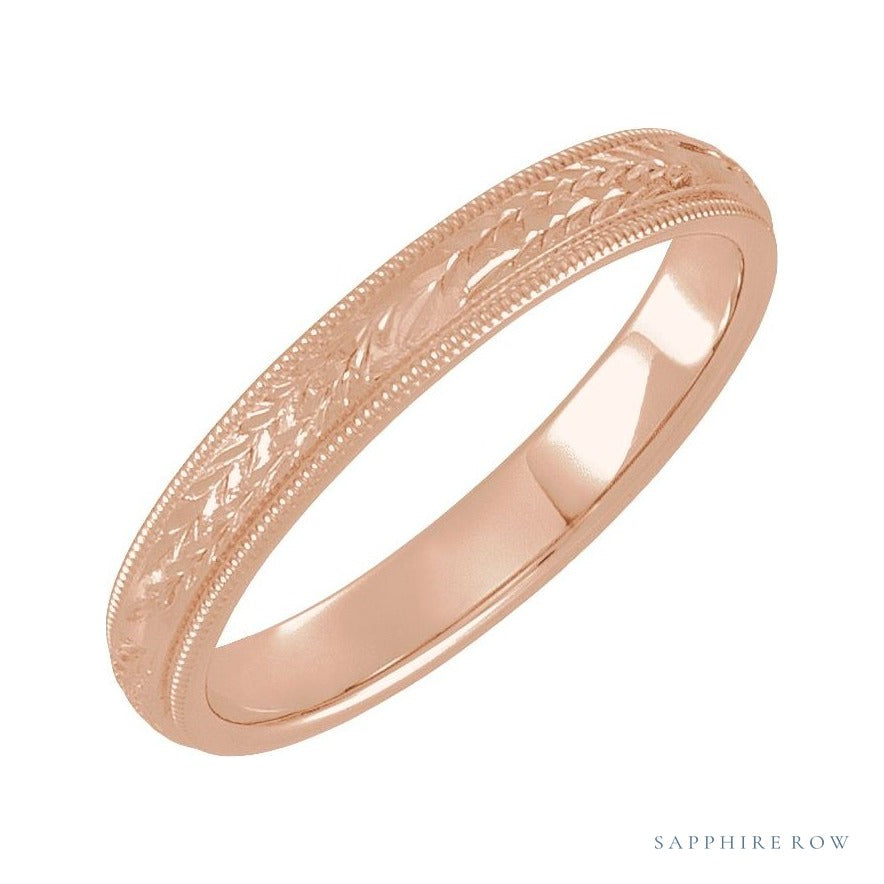 Sapphire Row Gold Hand-Engraved Band - 14K Rose Gold