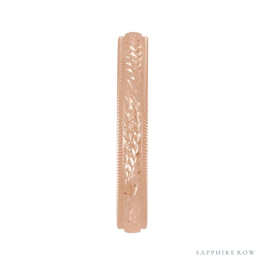 Sapphire Row Gold Hand-Engraved Band - 14K Rose Gold (view 3)