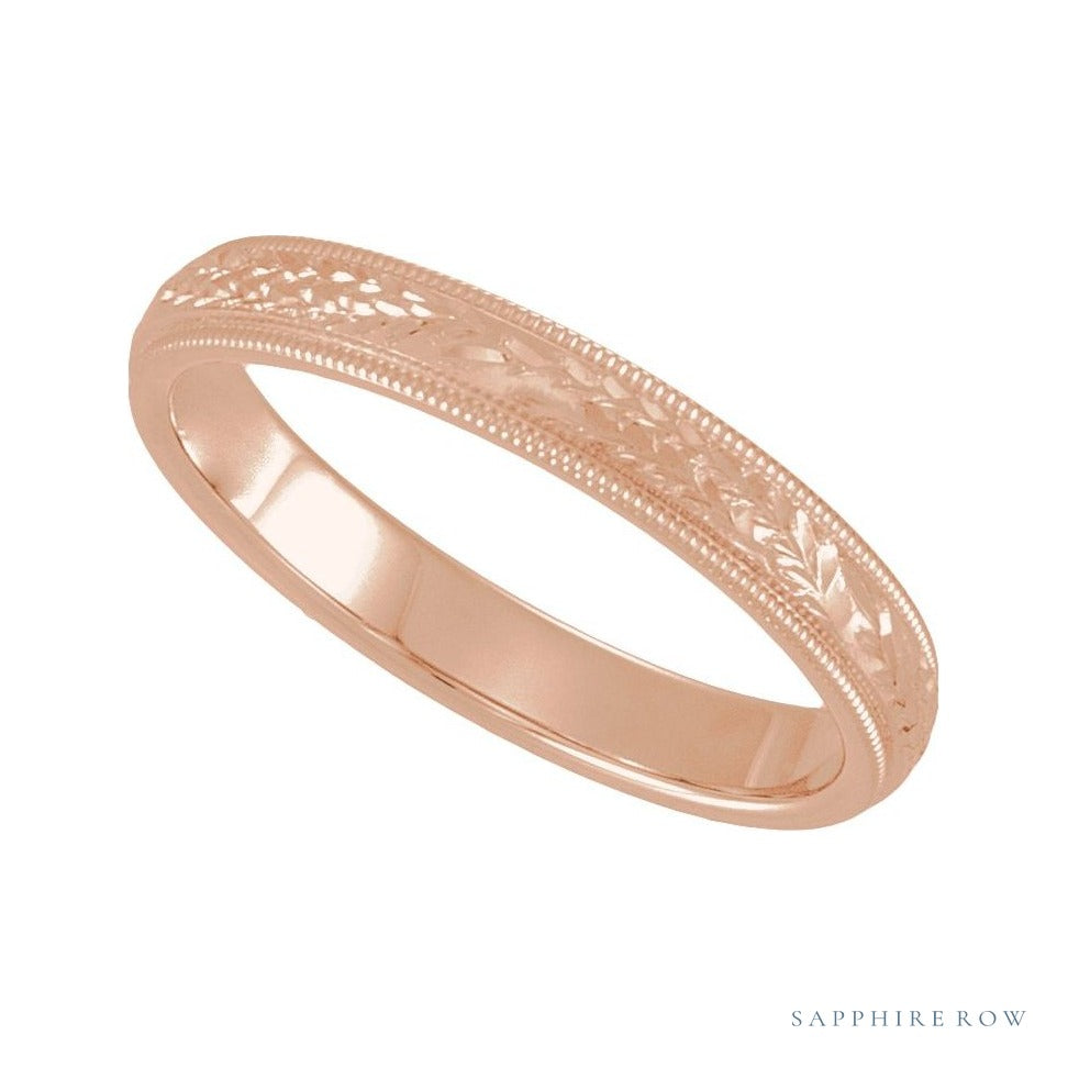 Sapphire Row Gold Hand-Engraved Band - 14K Rose Gold (view 4)