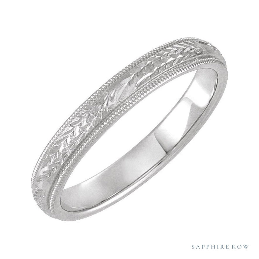 Sapphire Row Gold Hand-Engraved Band - 14K White Gold