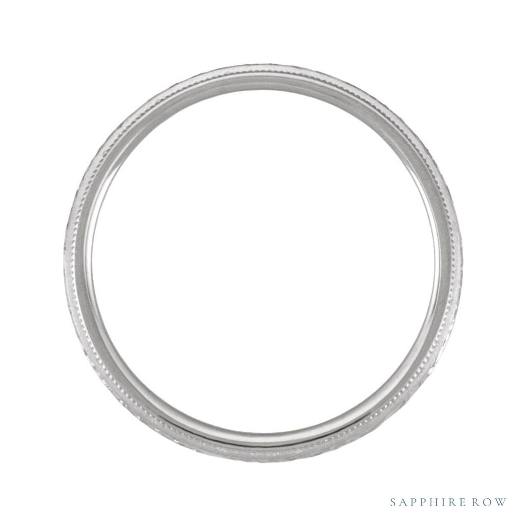 Sapphire Row Gold Hand-Engraved Band - 14K White Gold (view 2)
