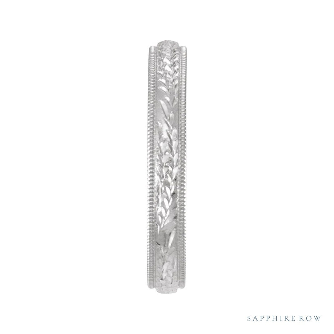 Sapphire Row Gold Hand-Engraved Band - 14K White Gold (view 3)