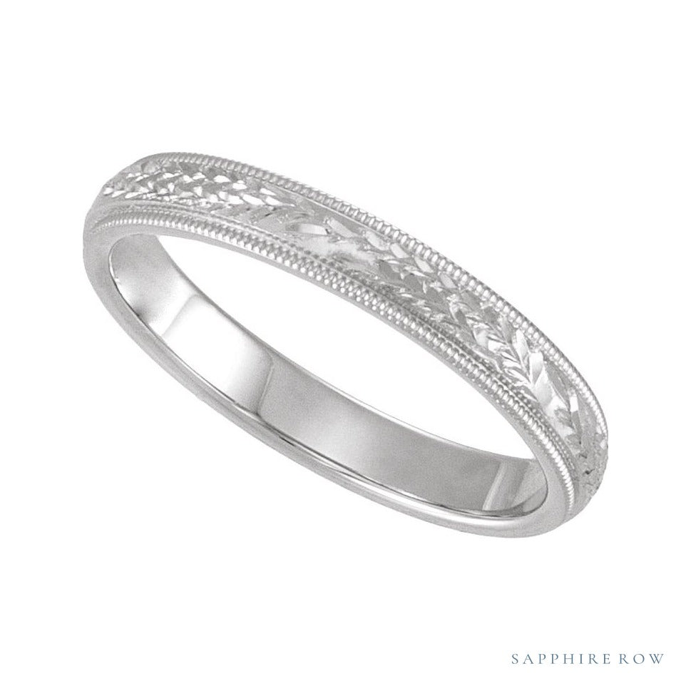 Sapphire Row Gold Hand-Engraved Band - 14K White Gold (view 4)