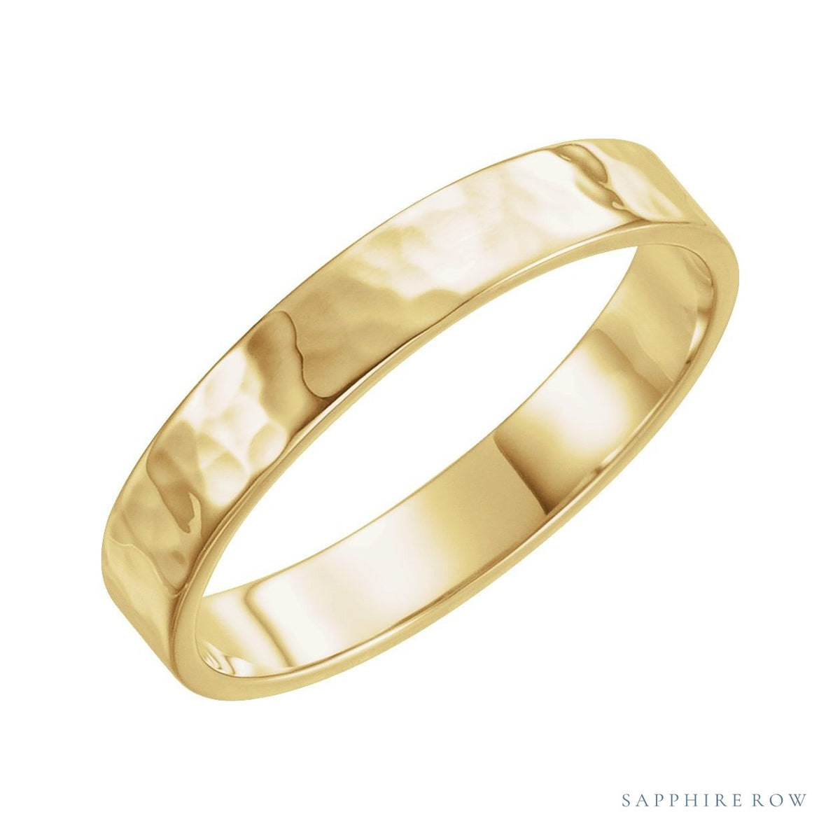 Sapphire Row Gold Hammered Flat Band - 14K Yellow Gold, 4 mm