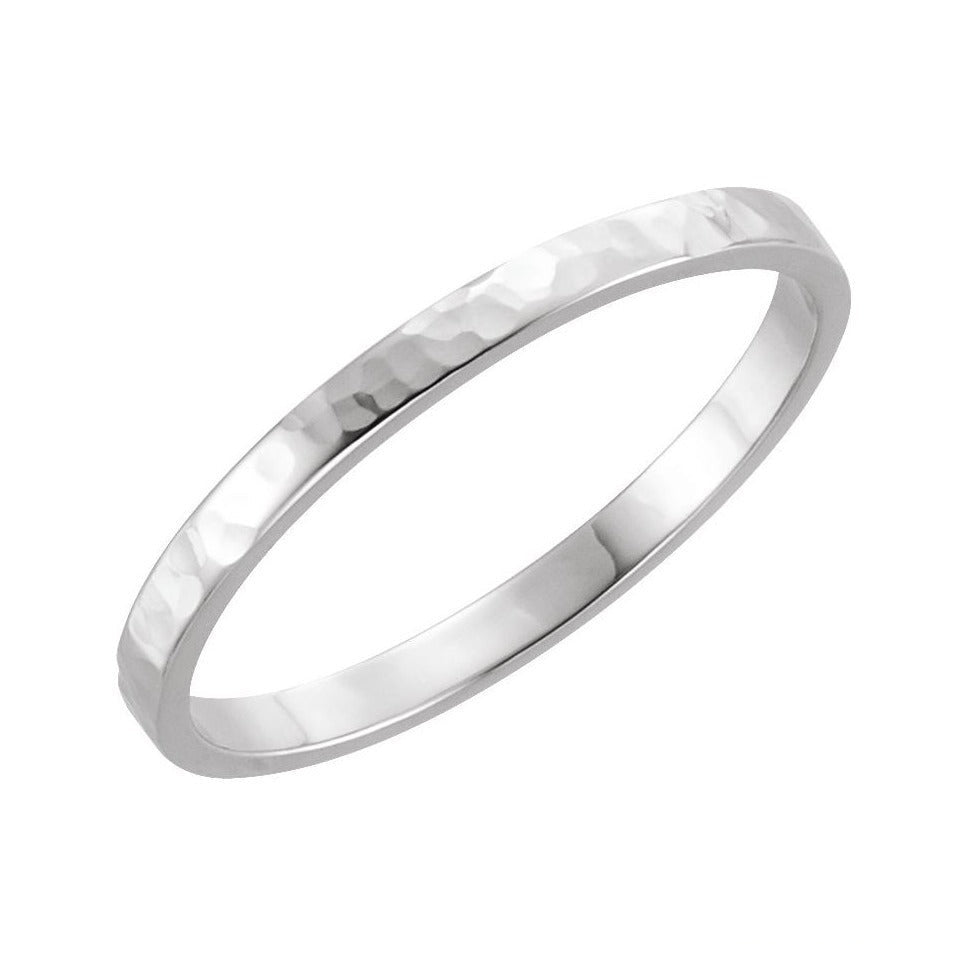 Sapphire Row Gold Hammered Flat Band - 14K White Gold, 2 mm