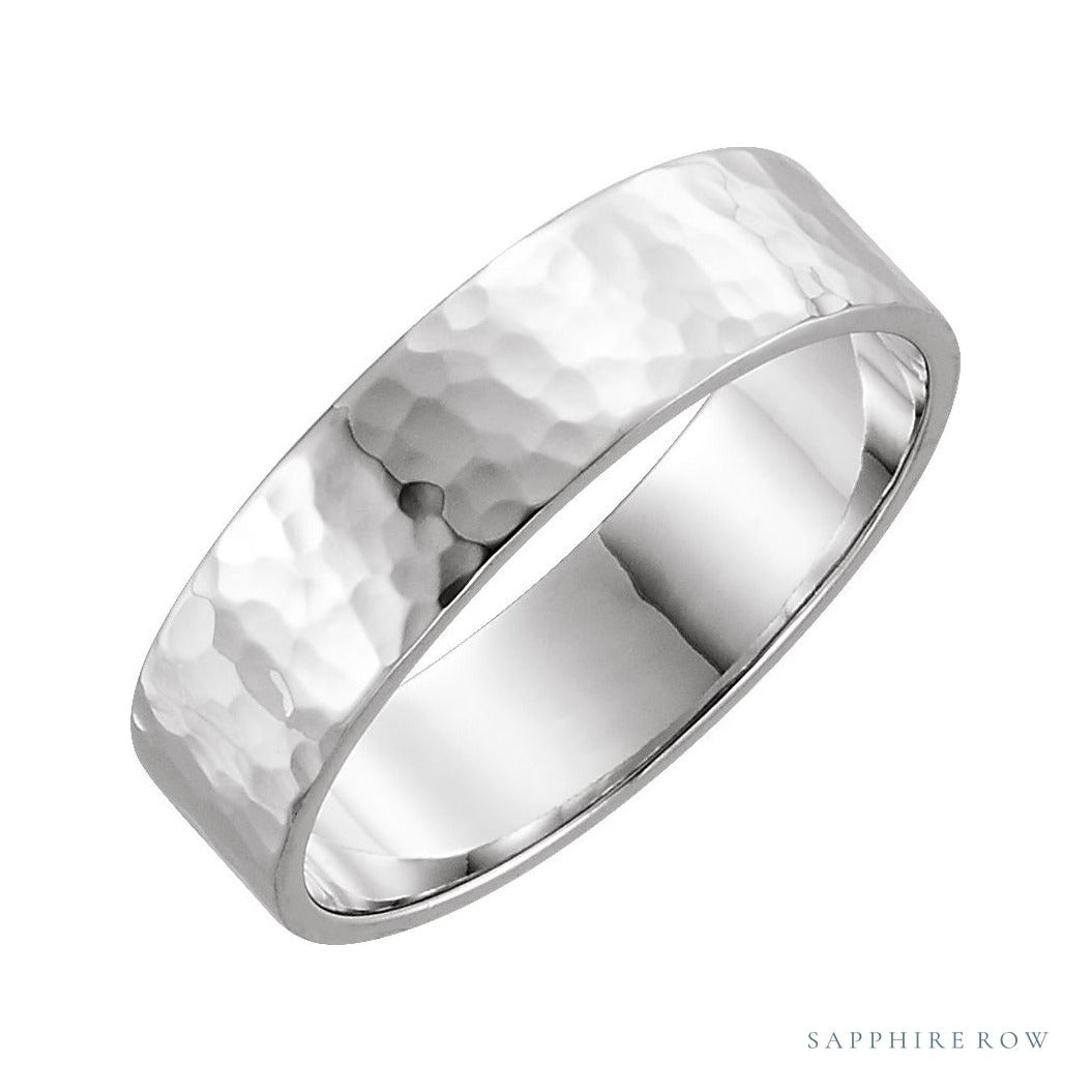 Sapphire Row Gold Hammered Flat Band - Platinum