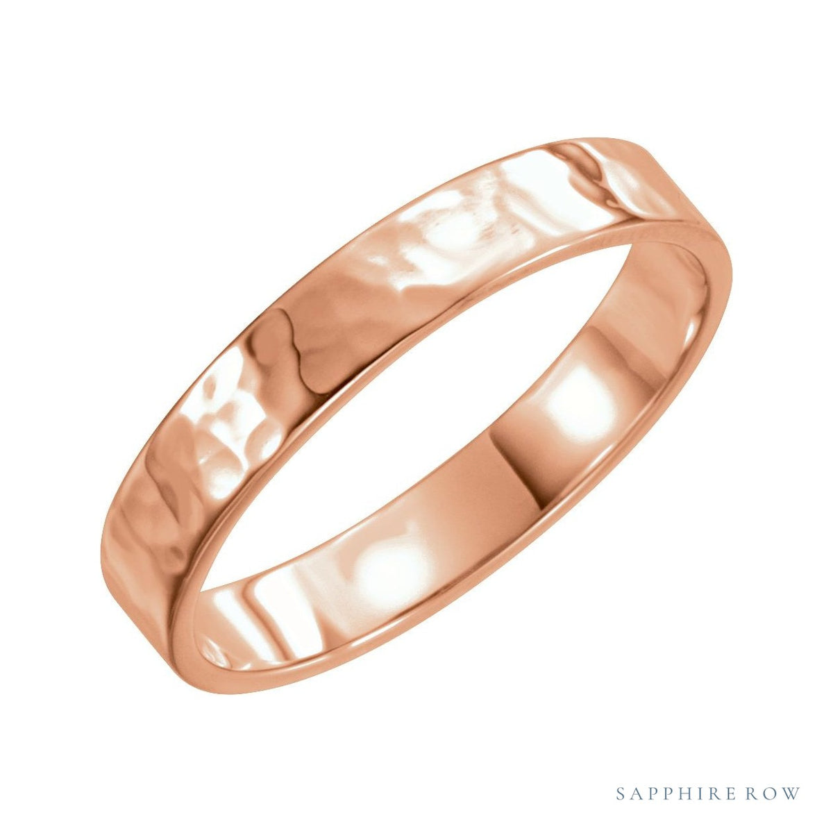 Sapphire Row Gold Hammered Flat Band - 14K Rose Gold, 4 mm