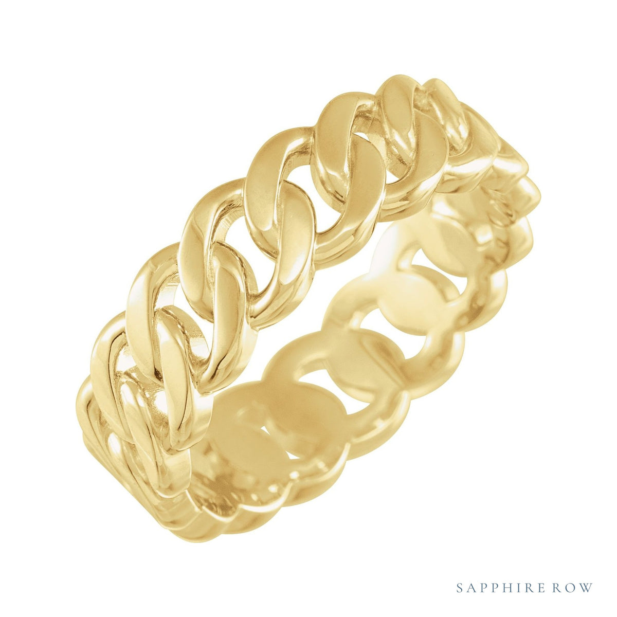 Sapphire Row Gold Chain Link Band - 18K Yellow Gold