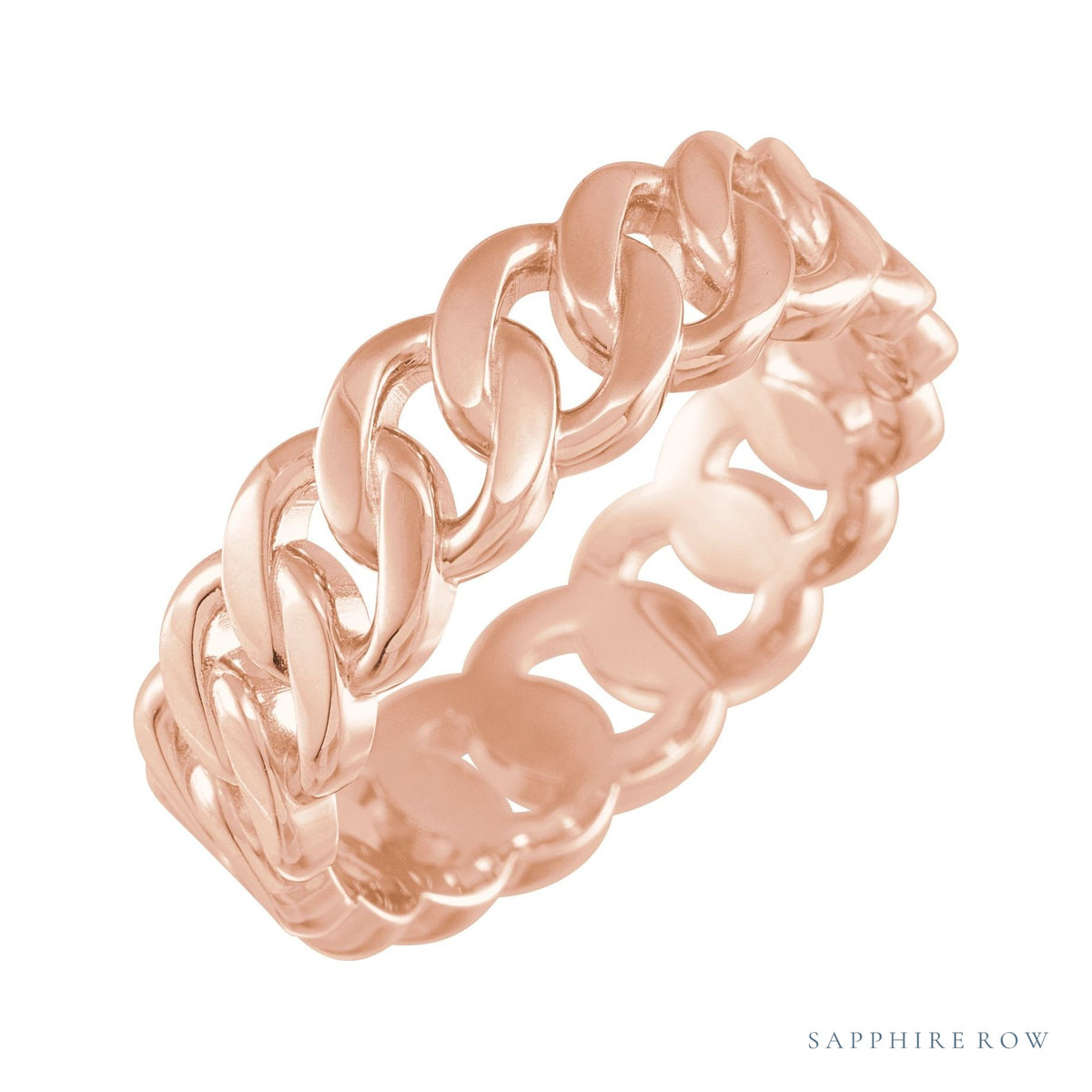 Sapphire Row Gold Chain Link Band - 14K Rose Gold