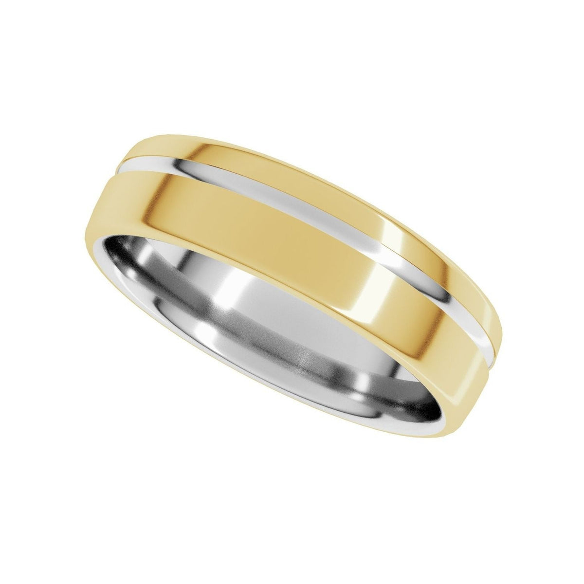 Sapphire Row Gold Off-Center Groove Comfort-Fit Band - 14K White & Yellow Gold (view 5)