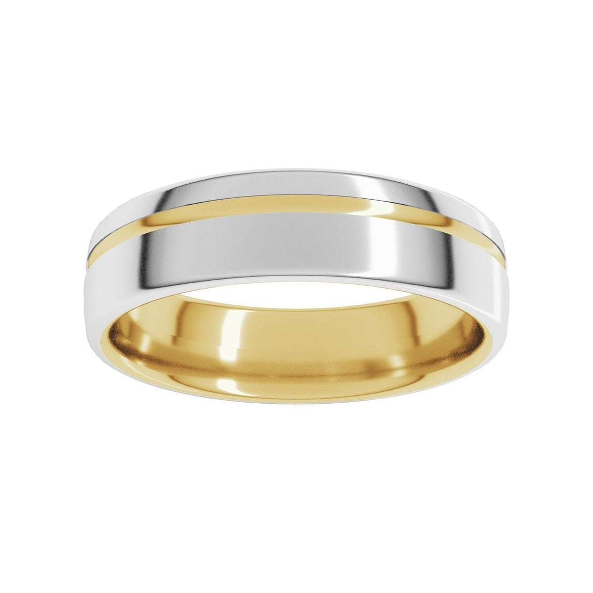 Sapphire Row Gold Off-Center Groove Comfort-Fit Band - 14K Yellow & White Gold (view 3)