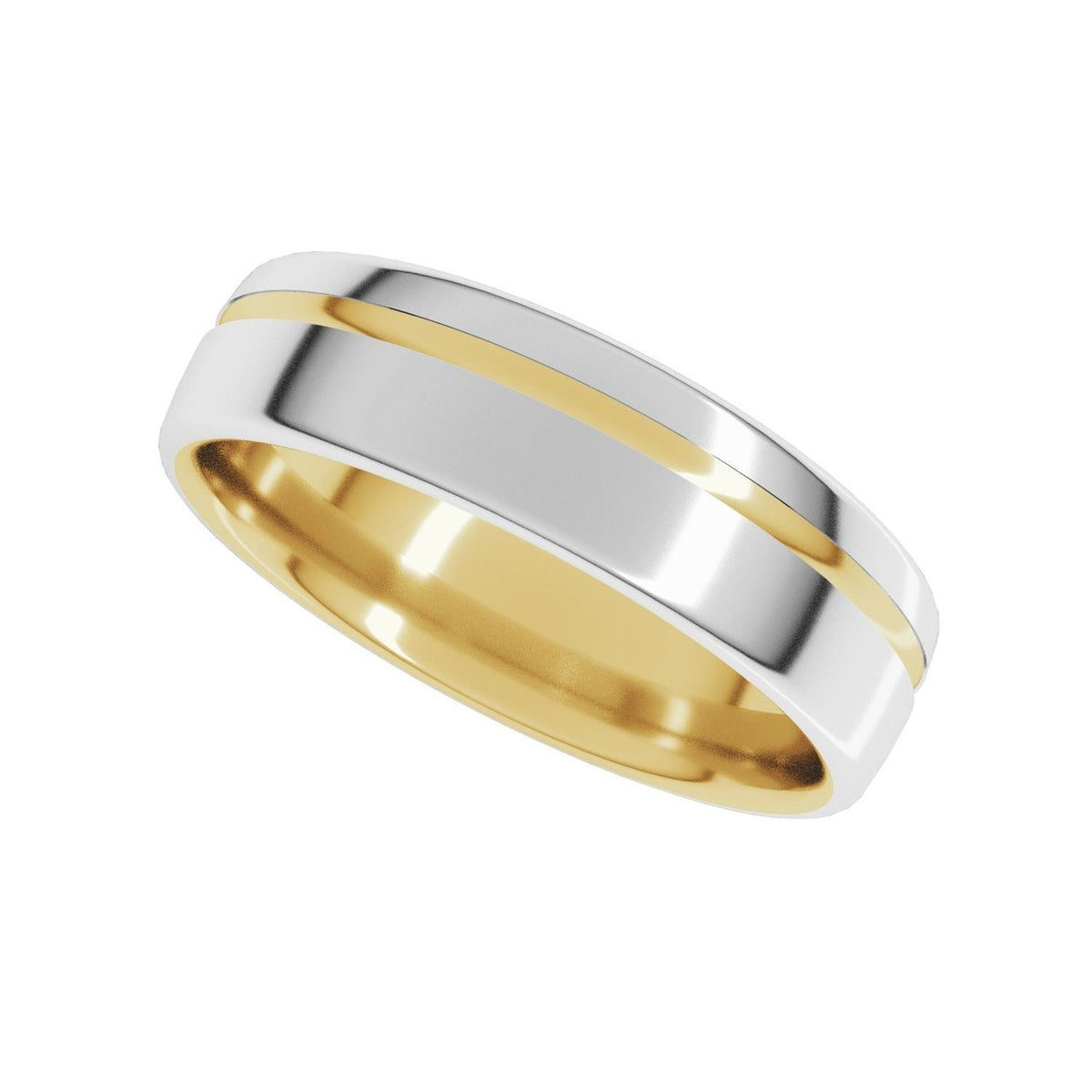 Sapphire Row Gold Off-Center Groove Comfort-Fit Band - 14K Yellow & White Gold (view 5)