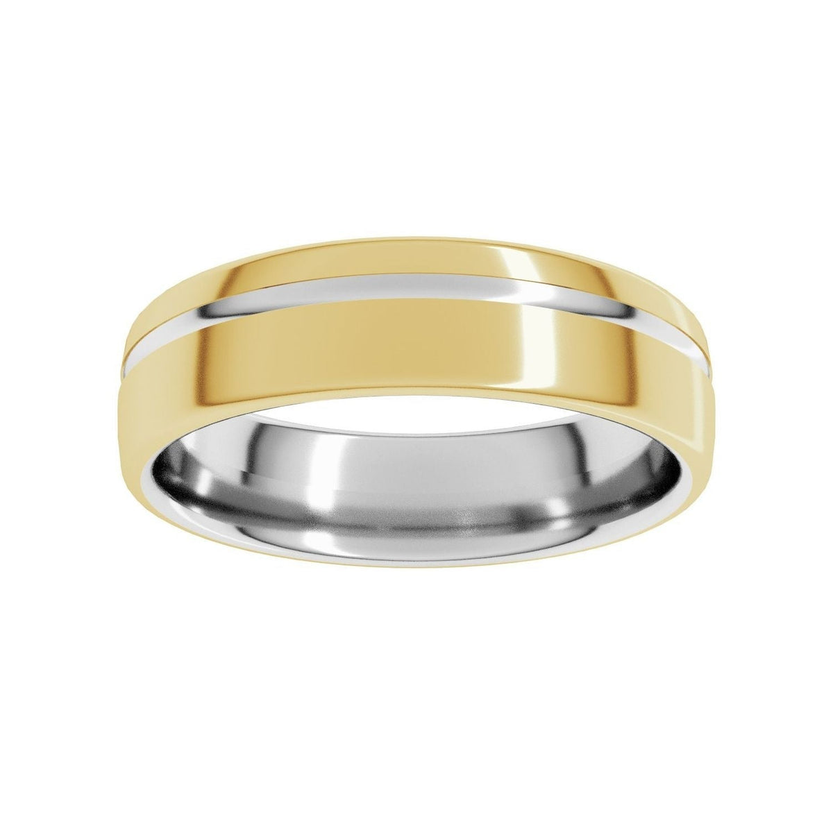 Sapphire Row Gold Off-Center Groove Comfort-Fit Band - 18K White & Yellow Gold (view 3)