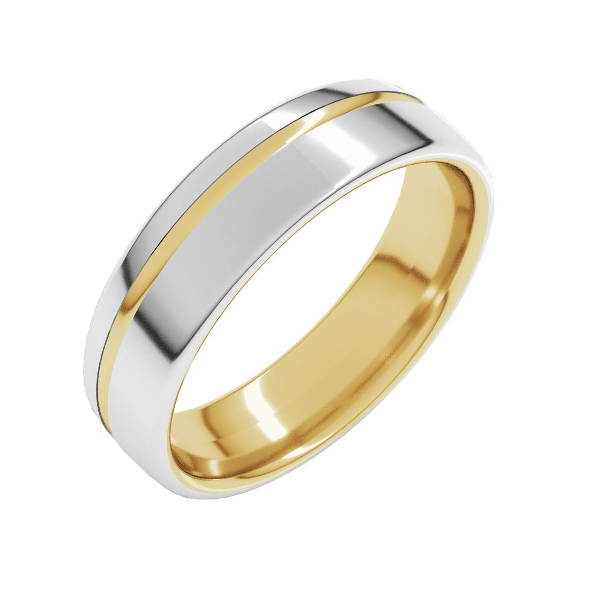 Sapphire Row Gold Off-Center Groove Comfort-Fit Band - 18K Yellow & White Gold