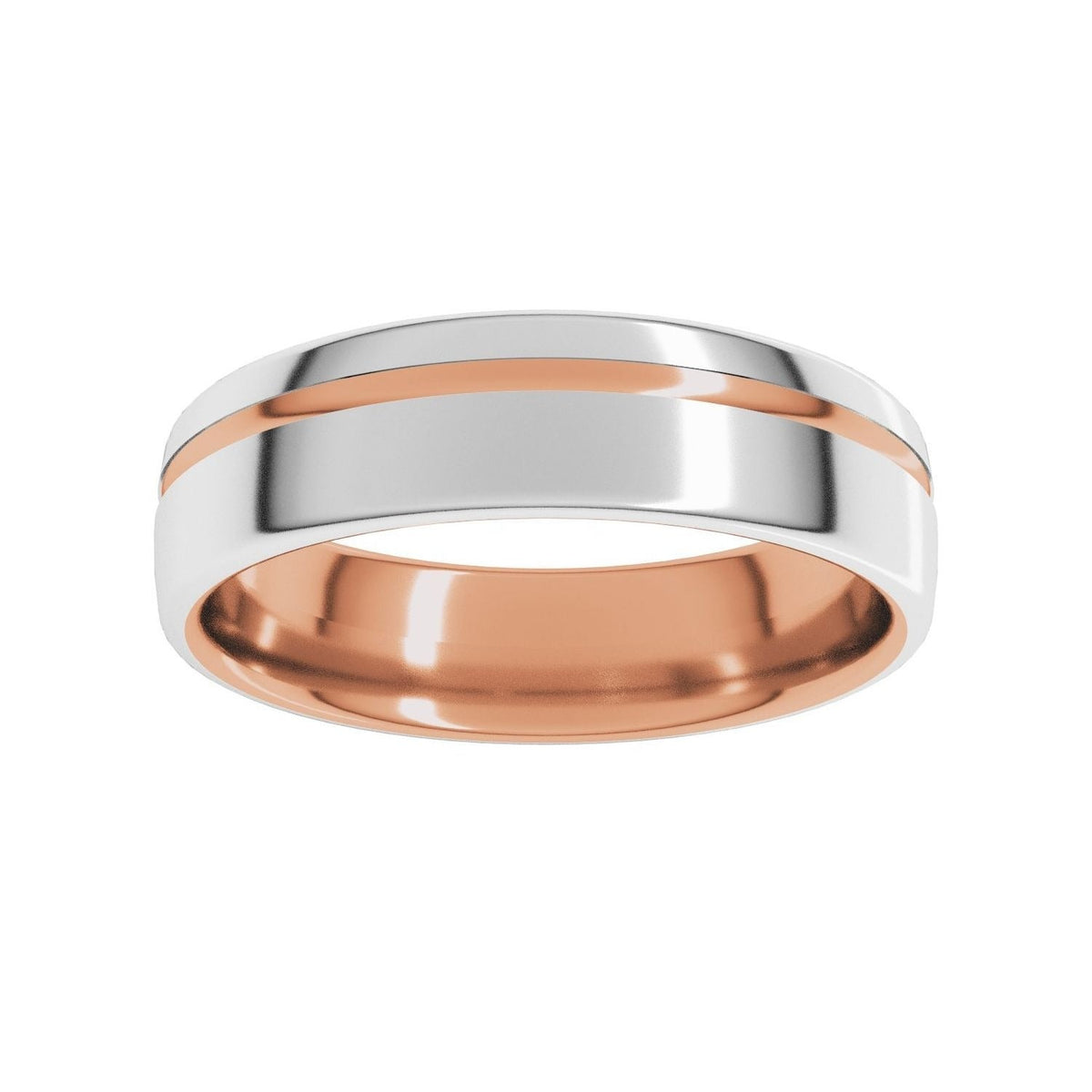 Sapphire Row Gold Off-Center Groove Comfort-Fit Band - 14K Rose & White Gold (view 3)