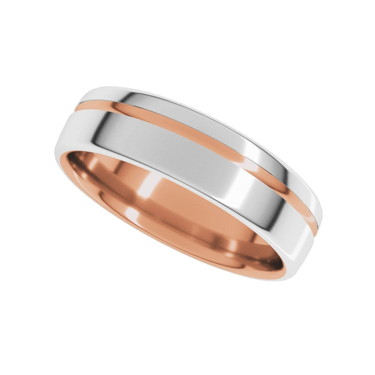 Sapphire Row Gold Off-Center Groove Comfort-Fit Band - 14K Rose & White Gold (view 5)