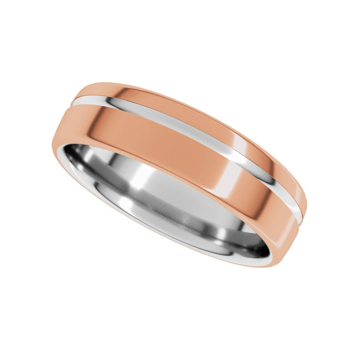 Sapphire Row Gold Off-Center Groove Comfort-Fit Band - 14K White & Rose Gold (view 5)