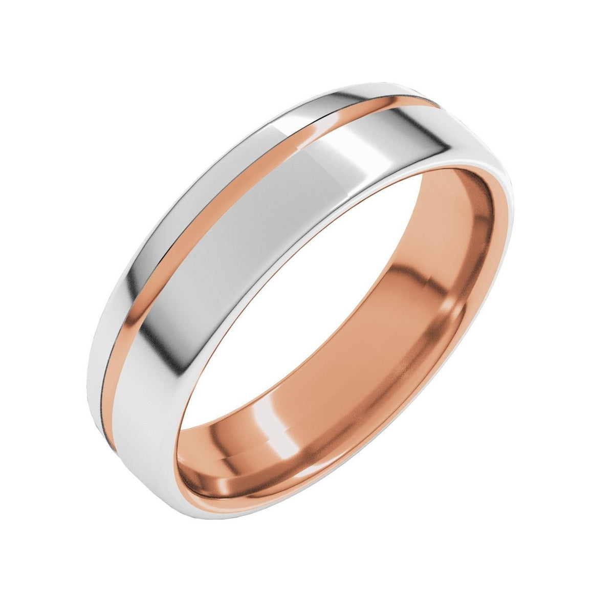Sapphire Row Gold Off-Center Groove Comfort-Fit Band - 18K Rose & White Gold
