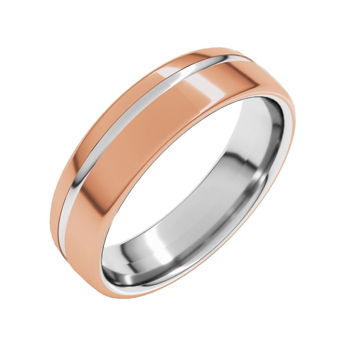 Sapphire Row Gold Off-Center Groove Comfort-Fit Band - 18K White & Rose Gold