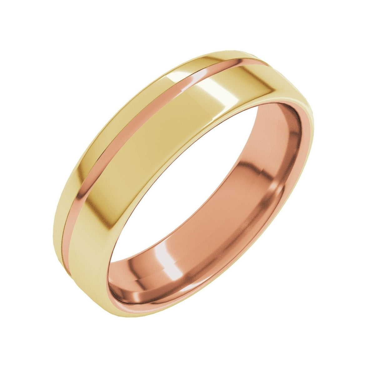 Sapphire Row Gold Off-Center Groove Comfort-Fit Band - 14K Rose & Yellow Gold